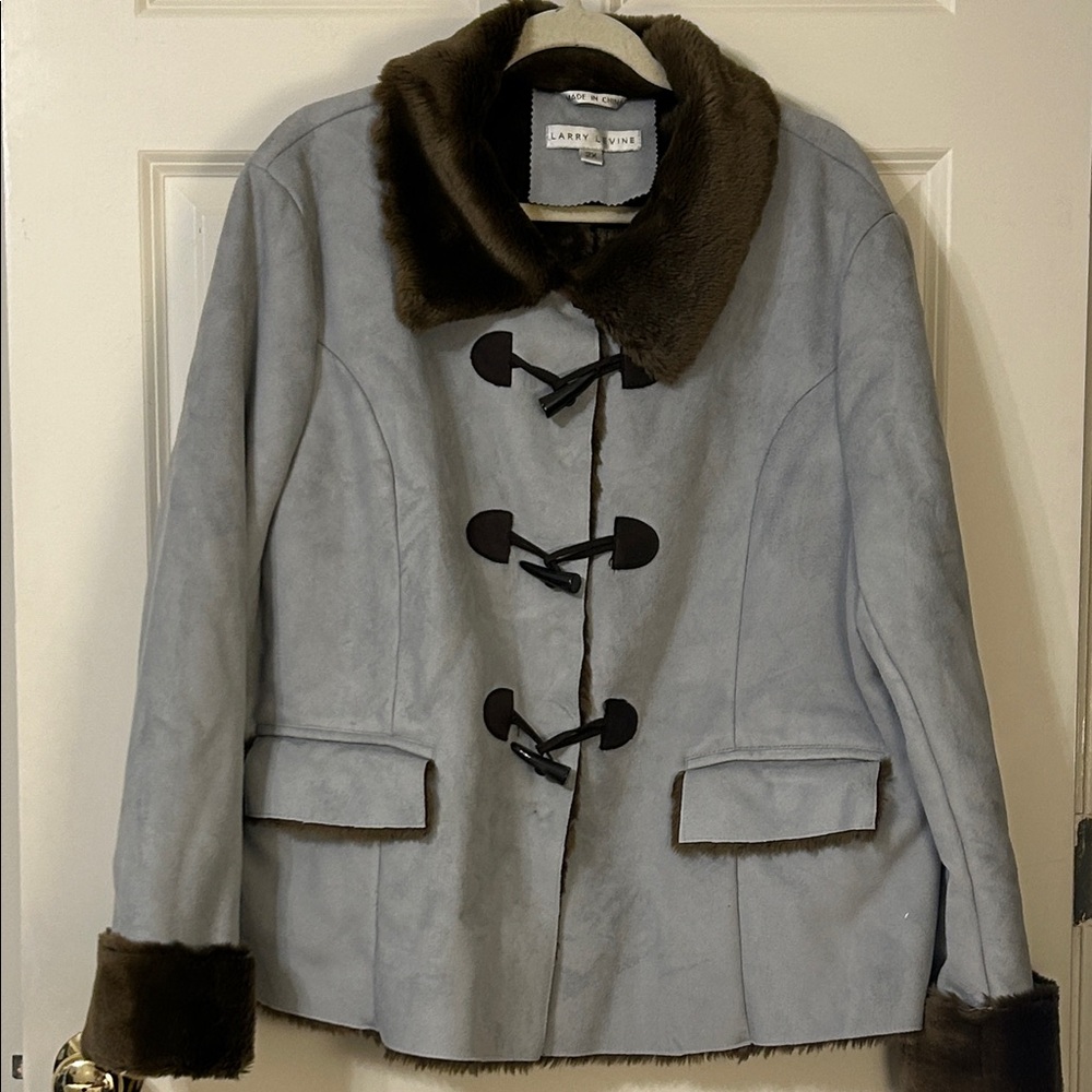 Larry Levine Grey and Brown Faux Suede and Fur Jacket